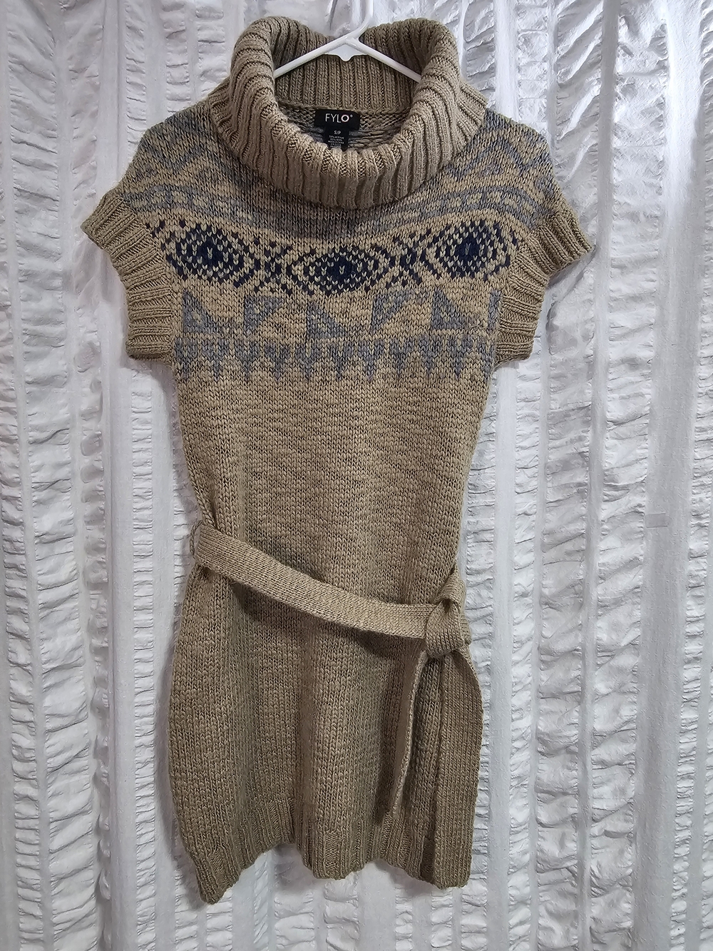 FYLO Cowl Neck Nordic Fair Isle Gorpcote Short-Sleeve Wool Blend Sweater Dress